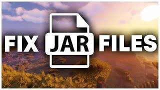 An image with the text "Fix JAR Files" overlaid on a scenic landscape background featuring a colorful sky and sun setting over fields and trees. The text includes a graphic of a document file labeled "JAR.