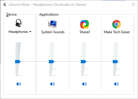 Volume Mixer window