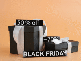 black gift boxes with discount signs