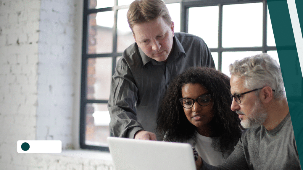 team members discussing in office  