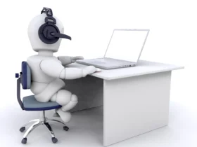 robot working with help of AI in bookkeeping