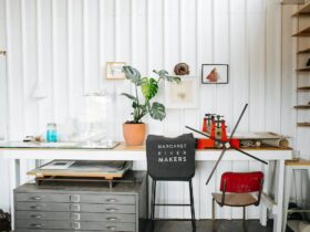 Interior of modern workshop with manufactured bag, Lunch Cooler Bags