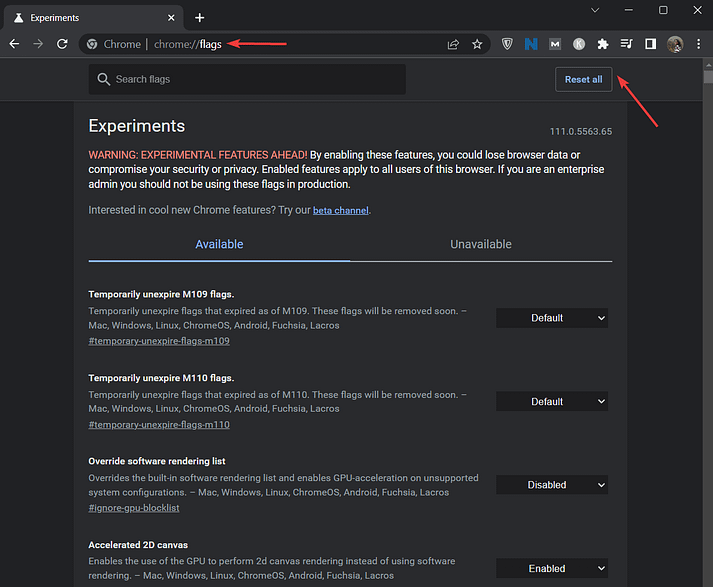 chrome flag reset all - dns_probe_finished_nxdomain fix