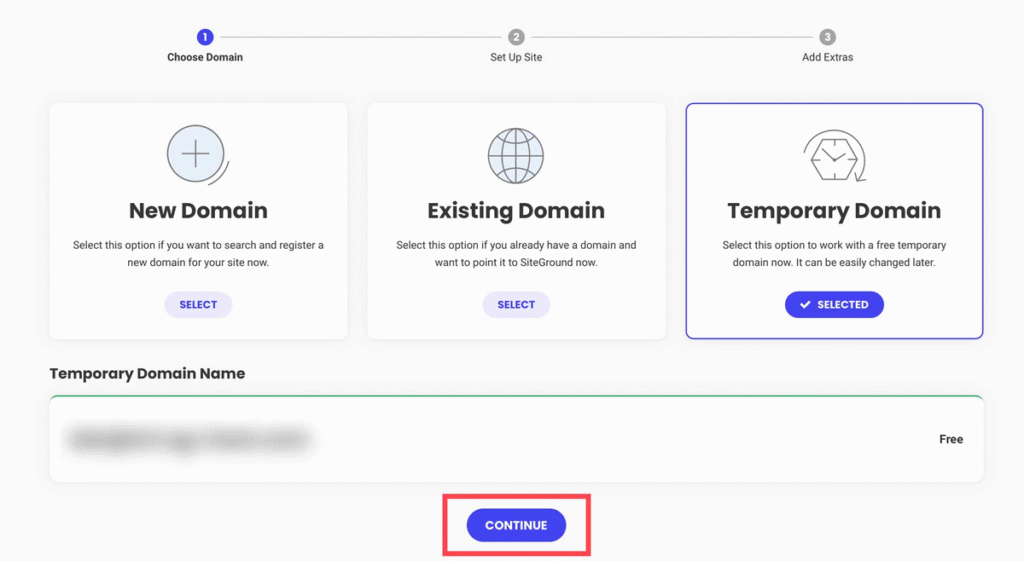 temporary domain on siteground
