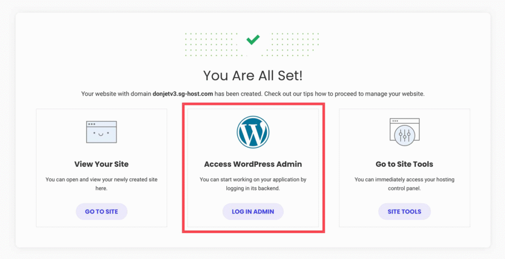 choose login into wordpress admin on siteground