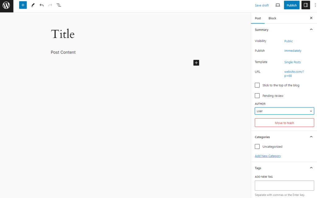 WordPress post editor interface