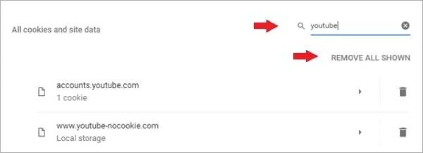 Search Bar on All Cookies and Site data Column