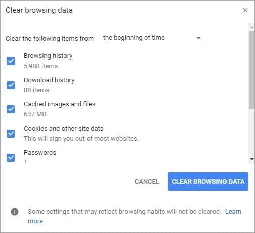 Clear browsing data 