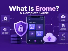 Erome platform guide concept showing private media sharing, privacy controls and digital security.