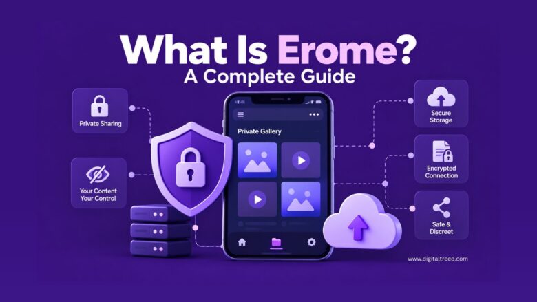Erome platform guide concept showing private media sharing, privacy controls and digital security.