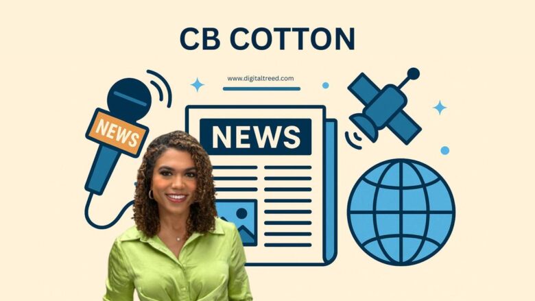 Abstract digital illustration titled ‘Inside Journalism’ featuring a microphone labeled ‘News,’ a newspaper, satellite, and globe icon. Represents global news reporting, media, and journalism themes for CB Cotton article covering her real name, age, career, husband, and Fox News role.