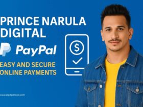 Creative digital feature image highlighting Prince Narula Digital PayPal services with modern infographic elements and minimal text on a blue background.