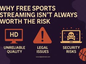 Infographic-style feature image showing a digital screen with sports icons, a warning symbol, and the title "Crackstreams 2.0 Why Free Sports Streaming Isn’t Always Worth the Risk" in bold, educational design.
