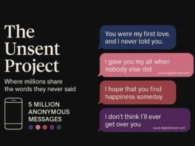 Infographic-style feature image of The Unsent Project showing anonymous text messages in color bubbles, representing love, regret, and unspoken emotions.