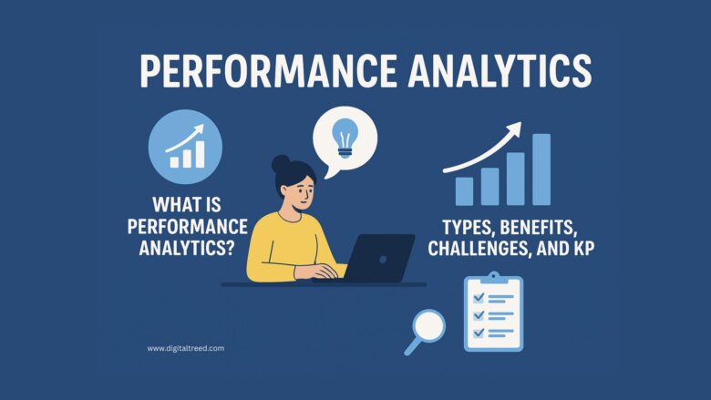 A modern flat-style digital illustration showing professionals analyzing data dashboards, graphs, and charts — symbolizing performance analytics, KPIs, and data-driven decision-making.
