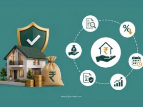 Infographic illustrating how a Loan Against Property helps unlock property value without selling, featuring home equity, property valuation, competitive interest rates, loan approval, legal verification, flexible repayment options, and smart financial planning for homeowners.