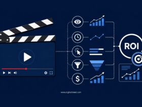 Infographic illustrating how to measure the real ROI of video content using engagement metrics, retention data, conversion funnels, analytics, and revenue tracking.