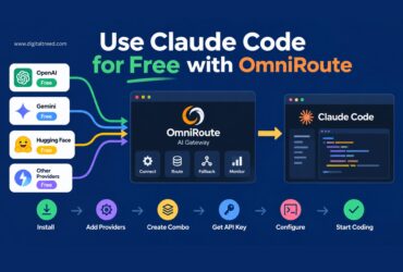 Claude Code connected to multiple free AI providers through OmniRoute AI Gateway, showing provider routing, fallback, API key configuration, and coding workflow.