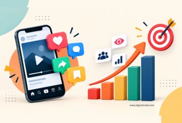 Infographic showing how digital creators can build social proof and boost engagement through social media interactions, audience growth, analytics, and targeted content.