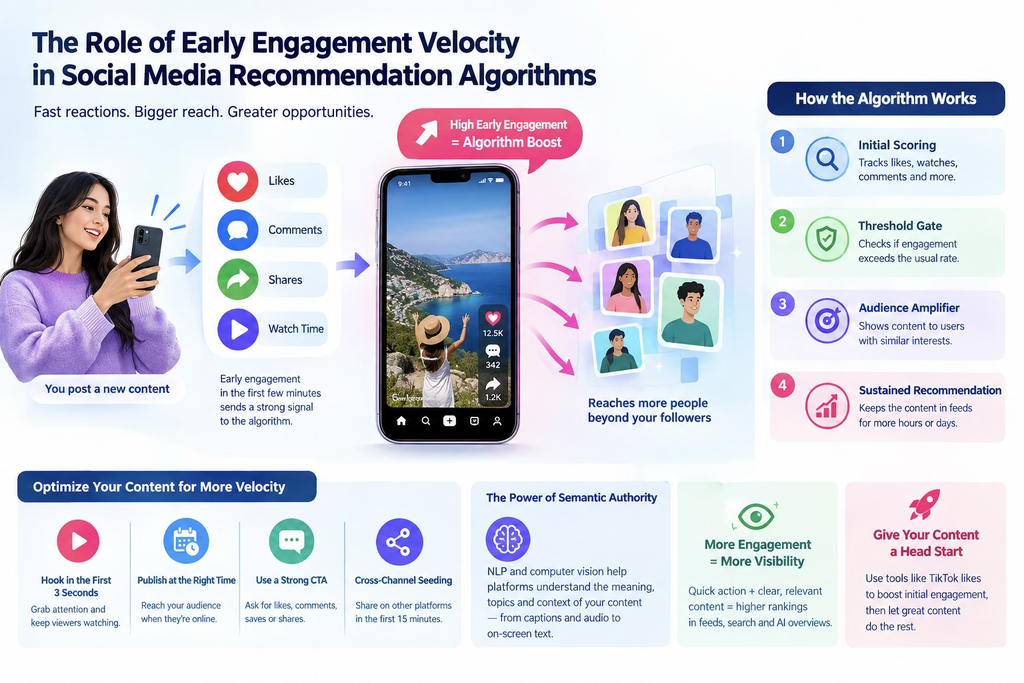 Infographics The Role of Early Engagement Velocity in Social Media Recommendation Algorithms 