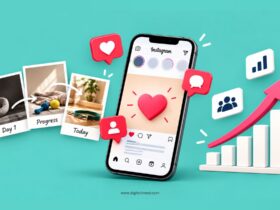 Infographic showing a rescue dog adoption journey on Instagram, with storytelling, social media engagement, community growth, milestones, and rising audience reach.